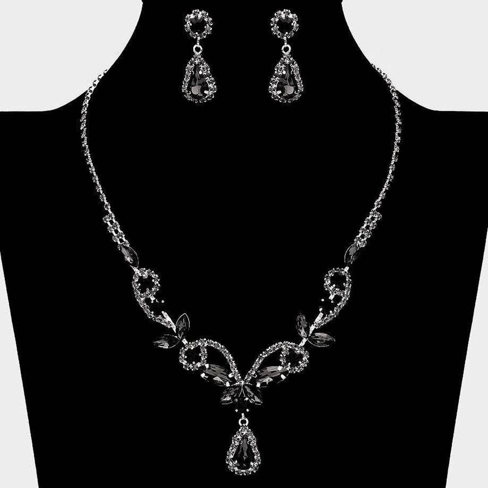 Diacly Floral Rhinestone Necklace Set Women OS Silver AB Bridal Prom Glam NEW - Picture 8 of 10
